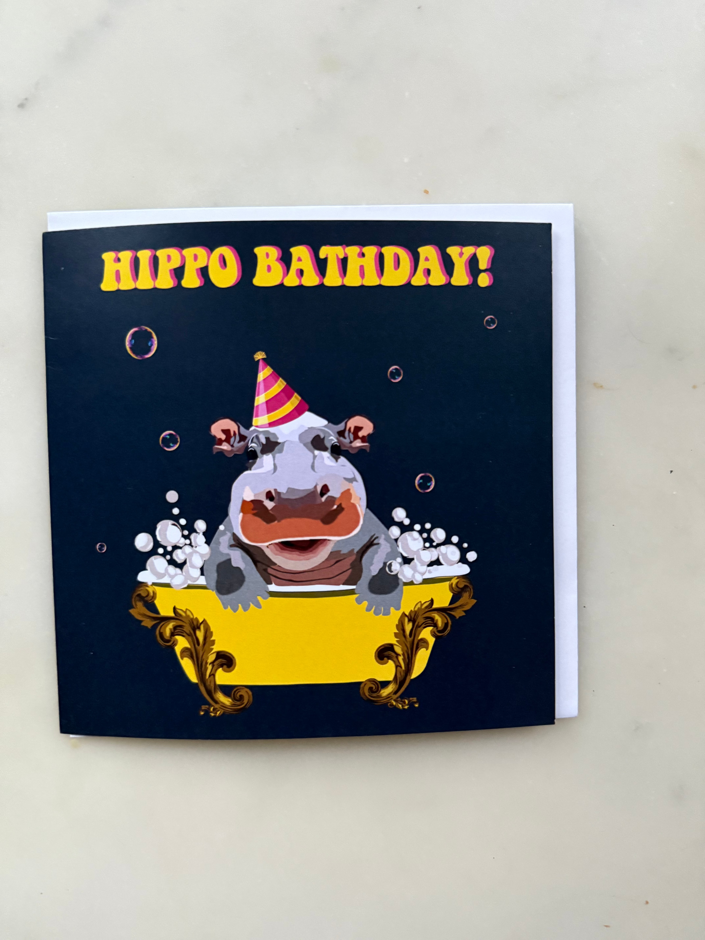 Navy Hippo Bathday Card