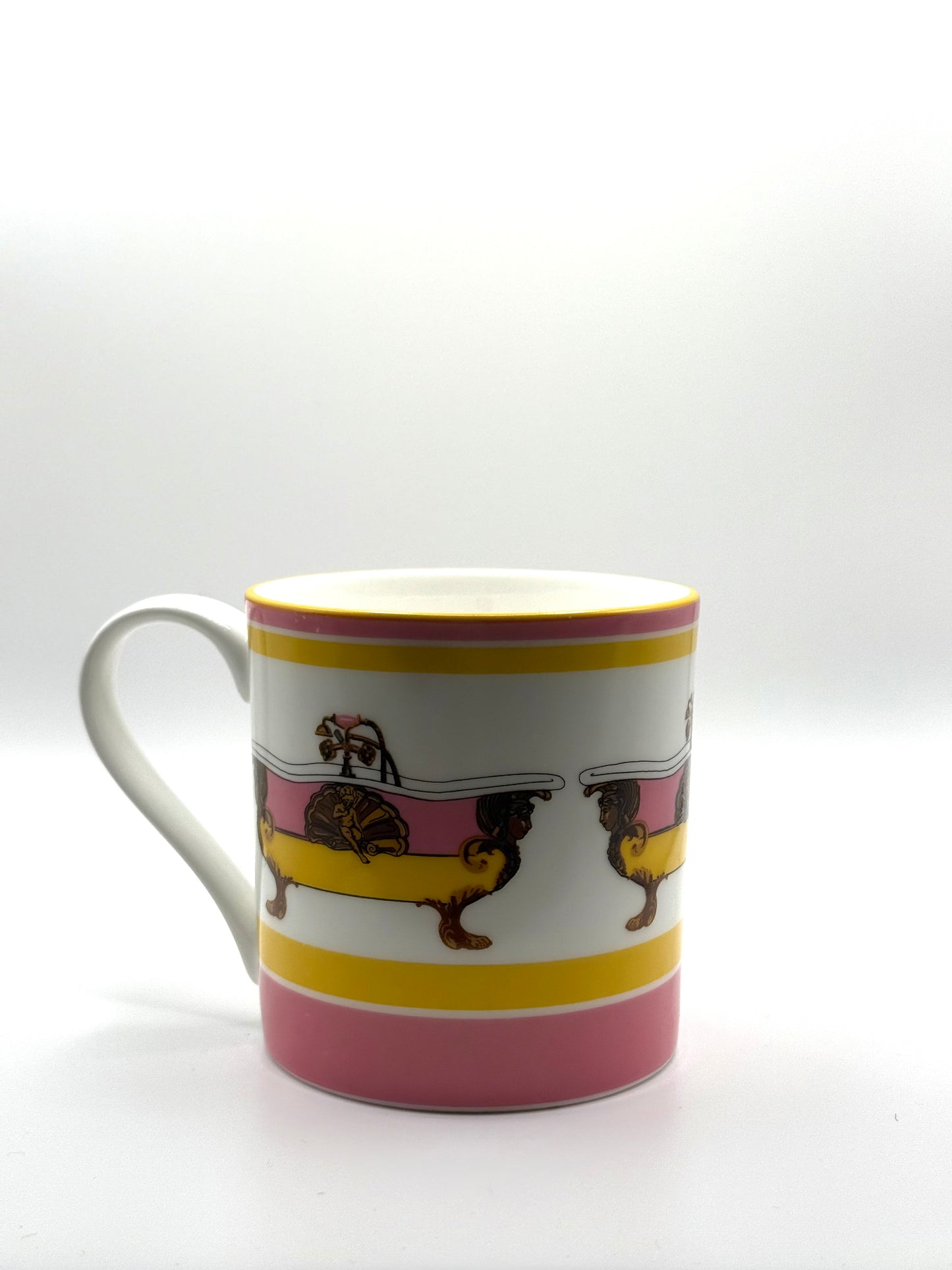 Baroque style Bath Mug Yellow White and Pink