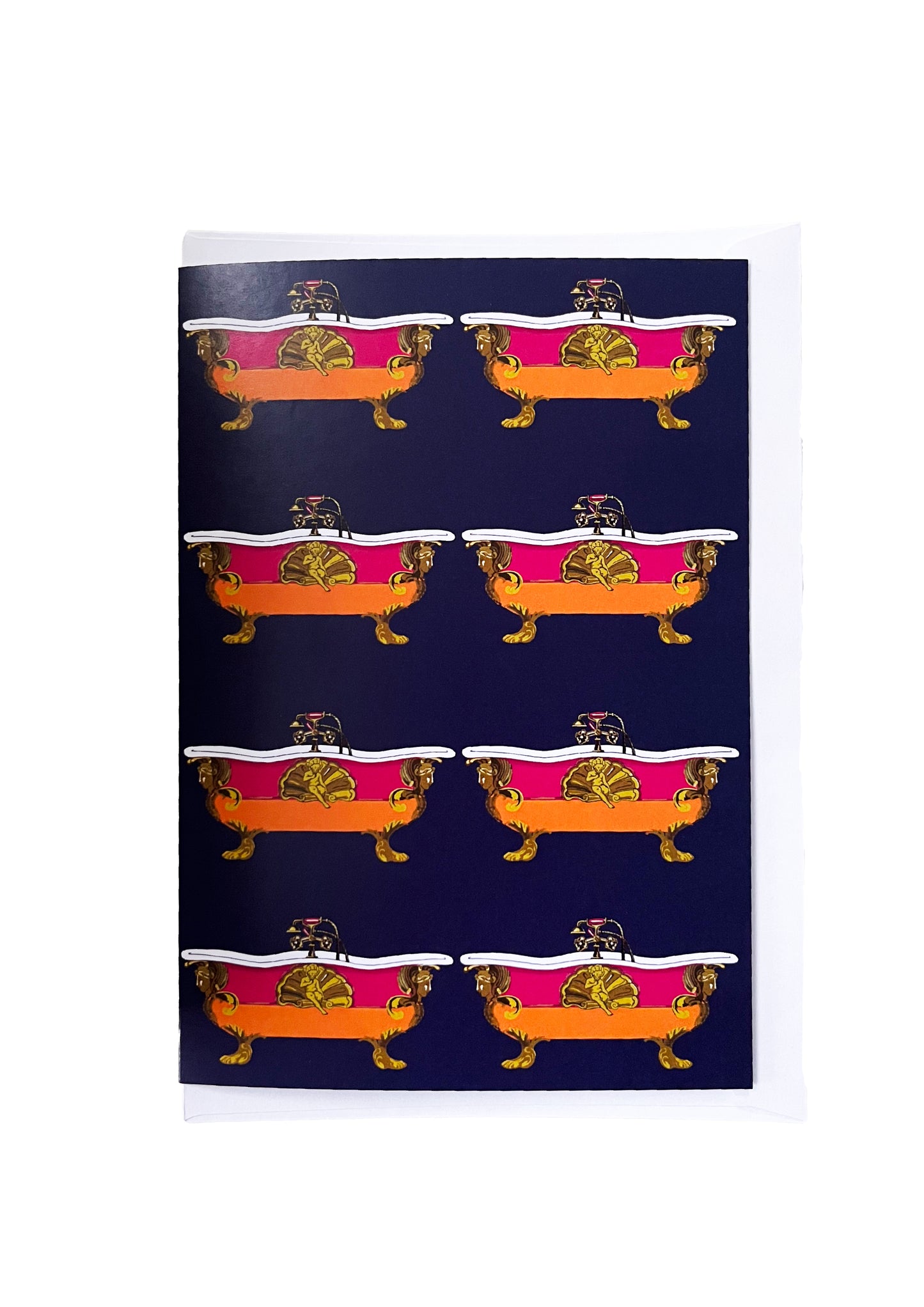 Funky Large Navy Blue Ornate Bath Card